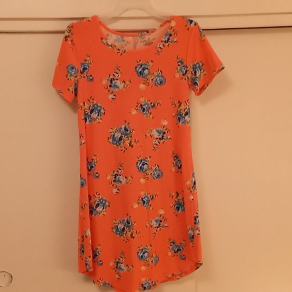 Bobbie Brooks Bright Sunny Pinkish/Orange Dress With Floral Print  M